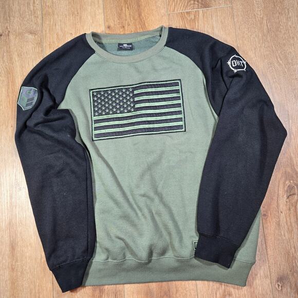 OHT Green Black USA Flag Sweater Adult L Military Veterans Army Embroidered Logo - Picture 1 of 9